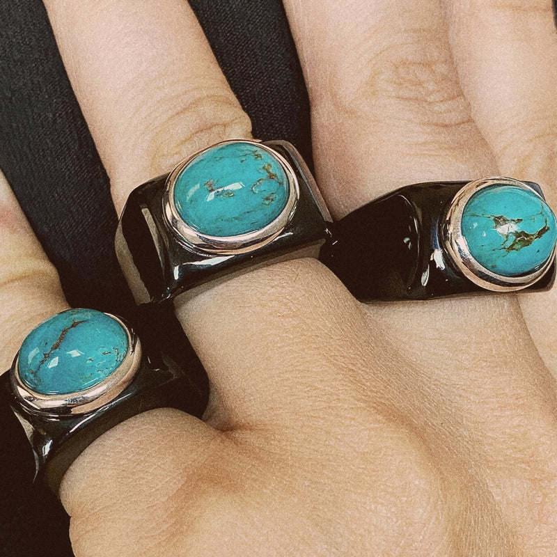 Genuine Meteorite & Kingman Turquoise Ring | Jewelry by Johan - 7.5 -  Jewelry by Johan