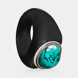 TURQUOISE + BLACK AGATE + SILVER FAMILY RING - Hey Babe LA