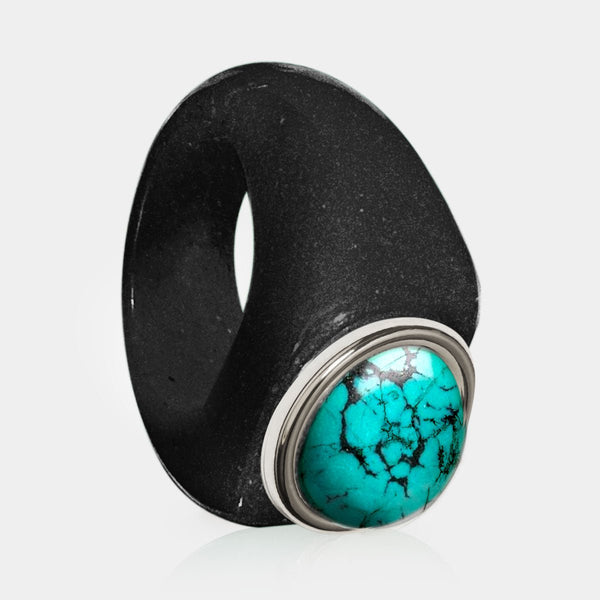 TURQUOISE + BLACK AGATE + SILVER FAMILY RING - Hey Babe LA